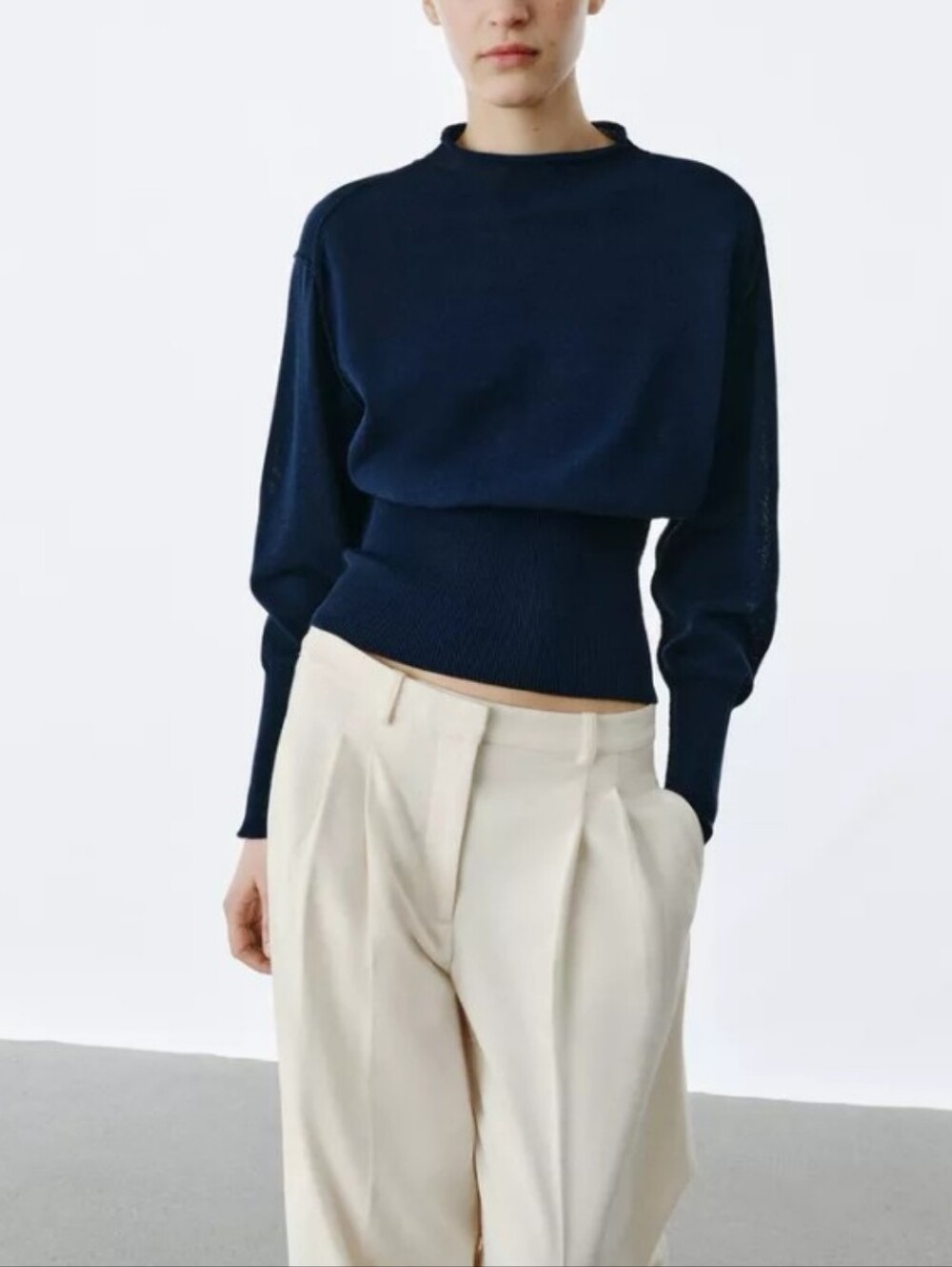 Zara Navy Knit Pullover Sweater Sz-L